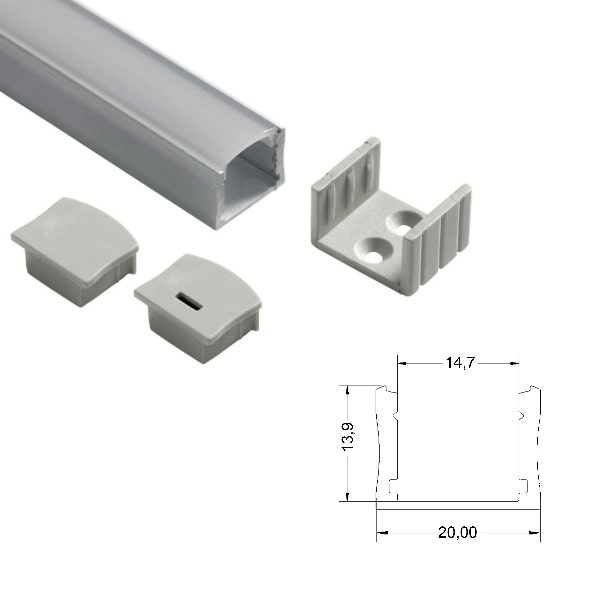 Kit profilo a U per strip led lunghezza 2 m, Profili alluminio