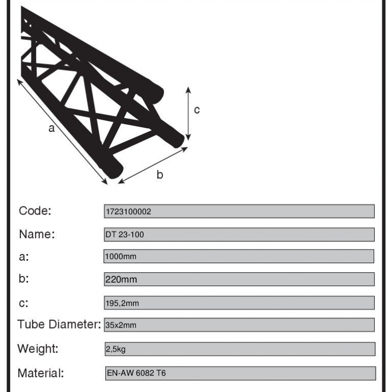 Traliccio triangolare lineare 100 cm DT 23-100