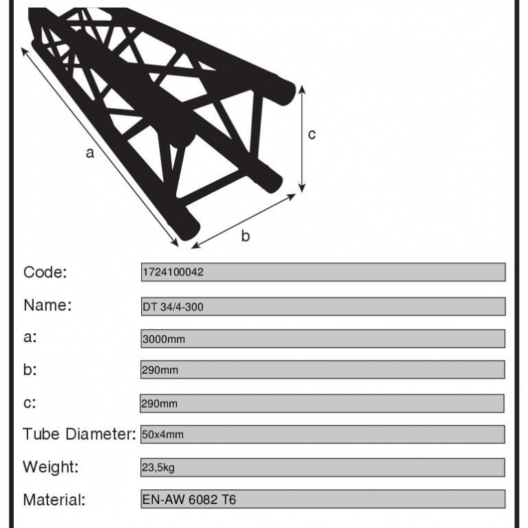 Traliccio quadrato lineare DT 34/4 300 cm