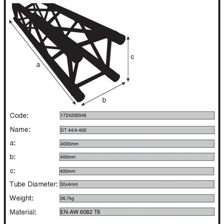 Traliccio triangolare grande lineare DT 44/4 400 cm