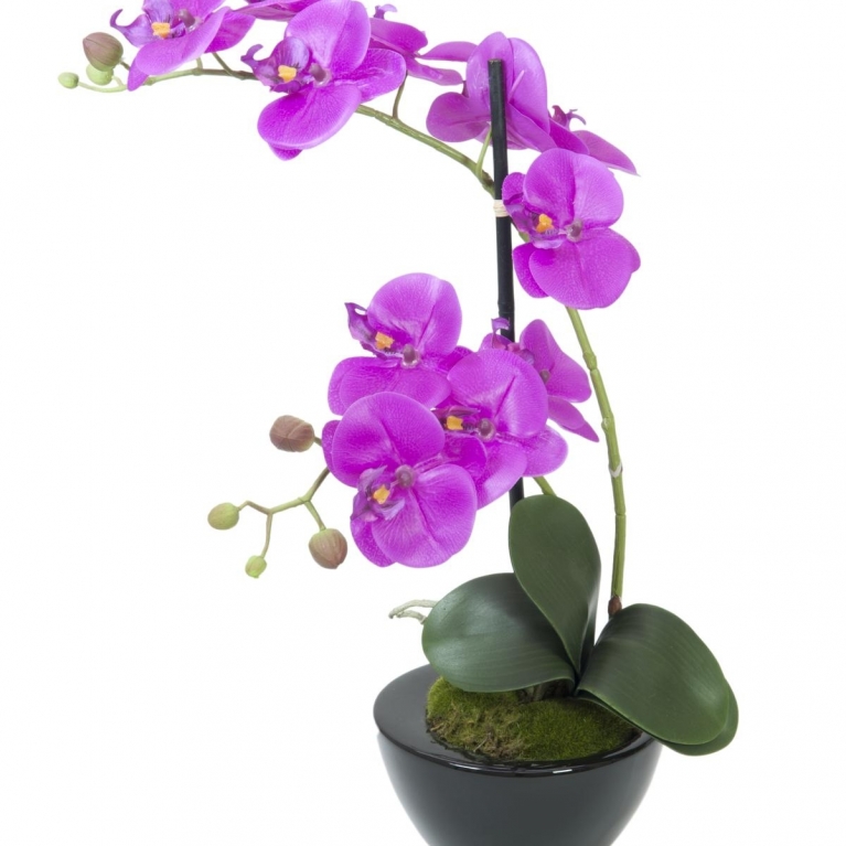 Decorazione orchidea rosa artificiale in vaso nero