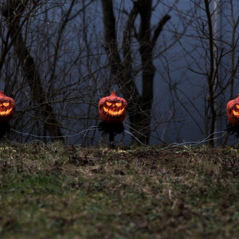 Set 3x zucche Halloween da giardino con picchetto