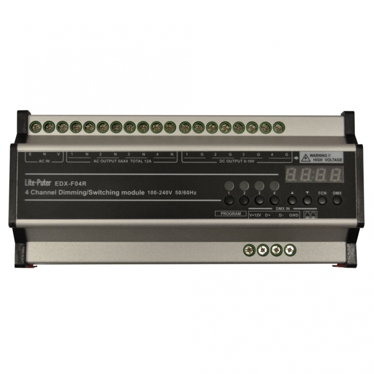 Dimmer a 4 canali DMX EDX-F04R per lampade fluorescenti DIN-Rail Lite-Puter