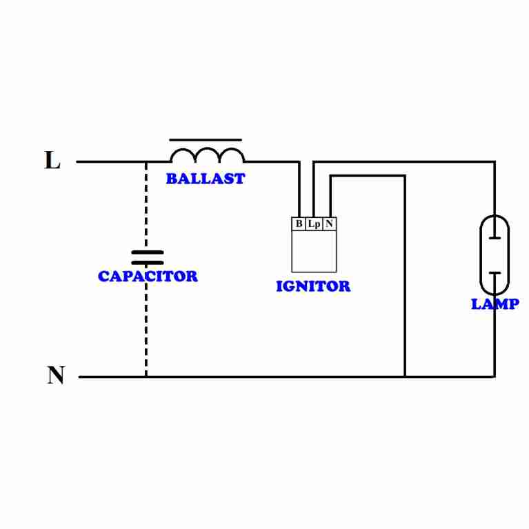 electric scheme magnetic ballast ignitor discharge lamp