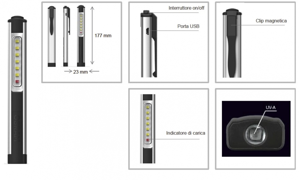 Torcia a led da ispezione ricaricabile Penlight 150 UV-A
